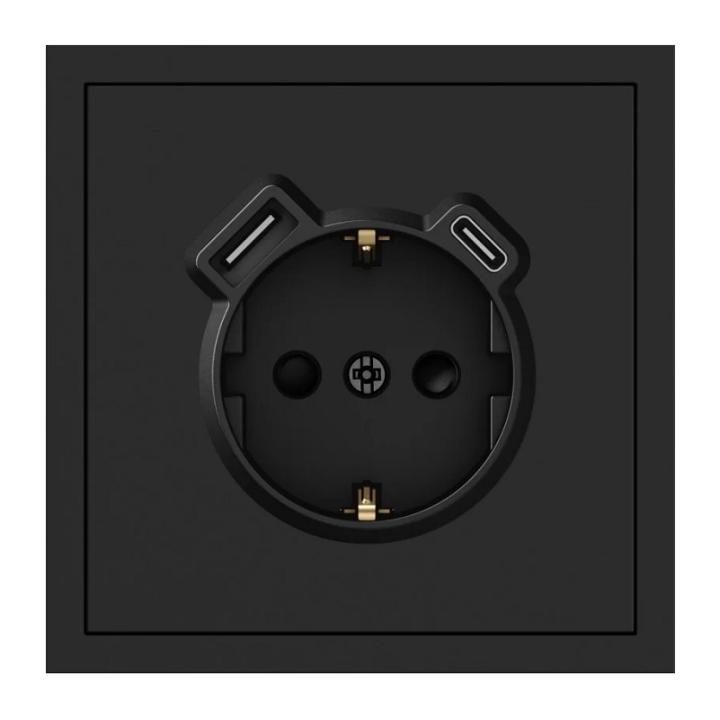 Фото Механизм розетки с заземлением 16А с USB-A 18W и Type-C 20W Ardero Soft ER123USB-B черный - Магазин MASMART