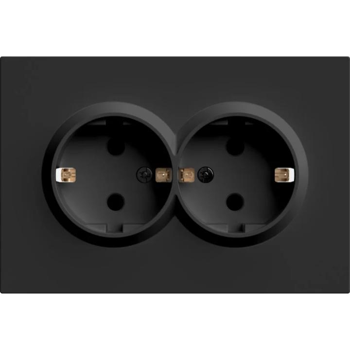 Фото Механізм подвійної розетки із заземленням 16А Ardero Soft ER122-B чорний - Магазин MASMART
