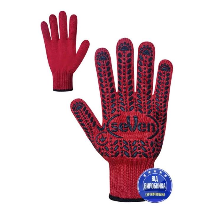 Фото Перчатки трикотажные красные с ПВХ-точкой Seven 1-й сорт 11-й размер - Магазин MASMART