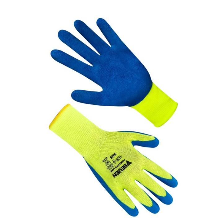 Фото Перчатки Seven салатовые синтетические с синим неполным вспененным латексным покрытием 10 размер FLL 9416 - Магазин MASMART