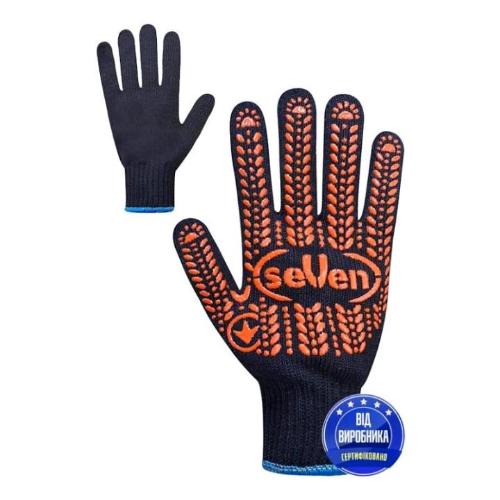 Фото Рукавички Seven трикотажні чорні з ПВХ-крапкою 12 розмір (71113) - Магазин MASMART