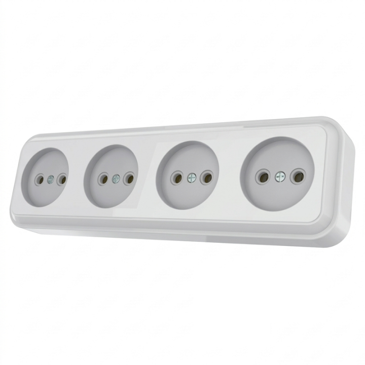 Фото Розетка четырехместная без заземления AWM TIMA белая - Магазин MASMART
