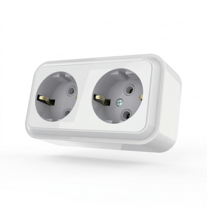 Фото Розетка двойная с заземлением AWM TIMA белая - Магазин MASMART