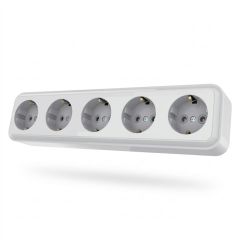 Фото Розетка п'ятимісна із заземленням AWM TIMA біла  - Магазин MASMART