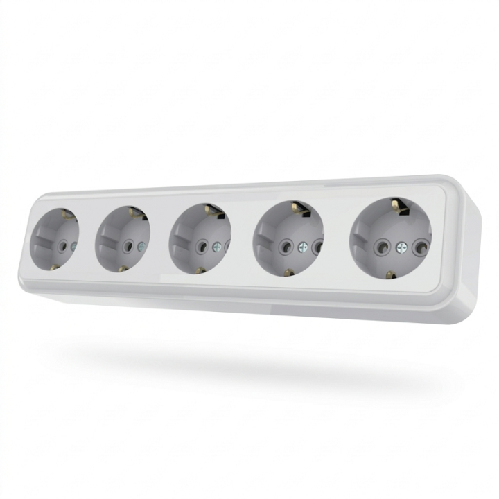 Фото Розетка пятиместная с заземлением AWM TIMA белая - Магазин MASMART