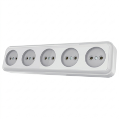 Фото Розетка п'ятимісна без заземлення AWM TIMA біла  - Магазин MASMART