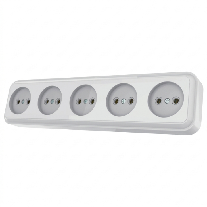 Фото Розетка пятиместная без заземления AWM TIMA белая - Магазин MASMART