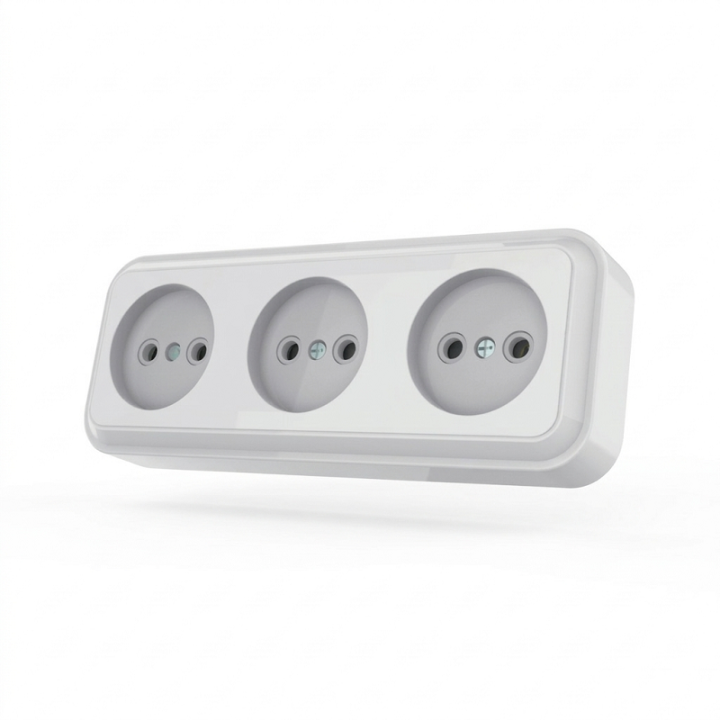 Фото Розетка тримісна без заземлення AWM TIMA біла - Магазин MASMART