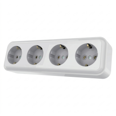 Фото Розетка четырехместная с заземлением AWM TIMA белая  - Магазин MASMART