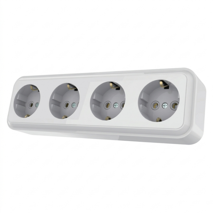 Фото Розетка четырехместная с заземлением AWM TIMA белая - Магазин MASMART