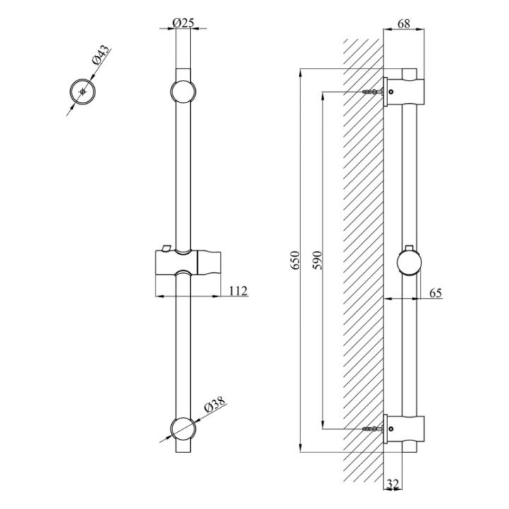 Фото Штанга для душу Kroner KRP Edelstahl Klassisch - ESG230  - Магазин MASMART