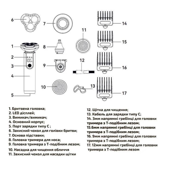 Фото Бритва электрическая набор Grunhelm GHS08UB  - Магазин MASMART