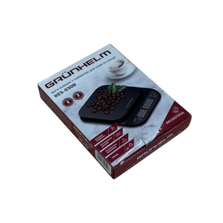 Фото Весы кухонные Grunhelm KES-030B с таймером, дисплей LED, до 3 кг  - Магазин MASMART