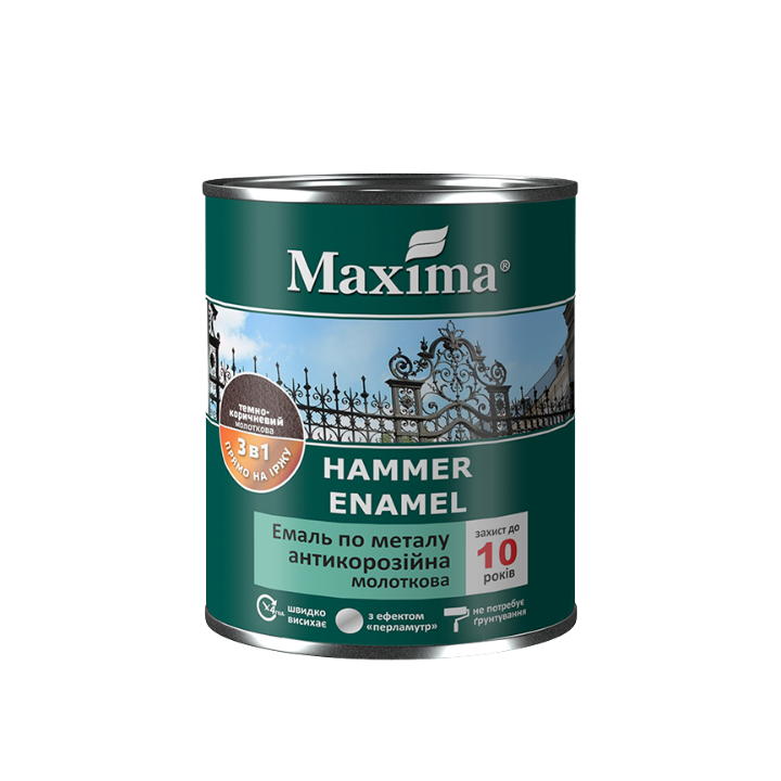 Фото Эмаль антикоррозионная по металлу 3в1 молотковая Maxima серебристая 0,75л - Магазин MASMART