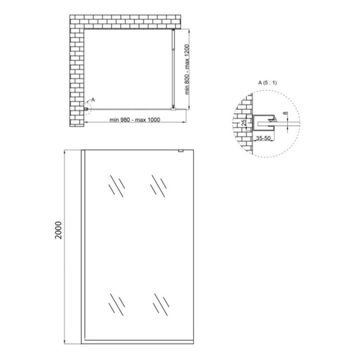 Фото Душова перегородка Qtap Walk-In Standard CRM201.C8 100х200 см скло Clear 8 мм  - Магазин MASMART
