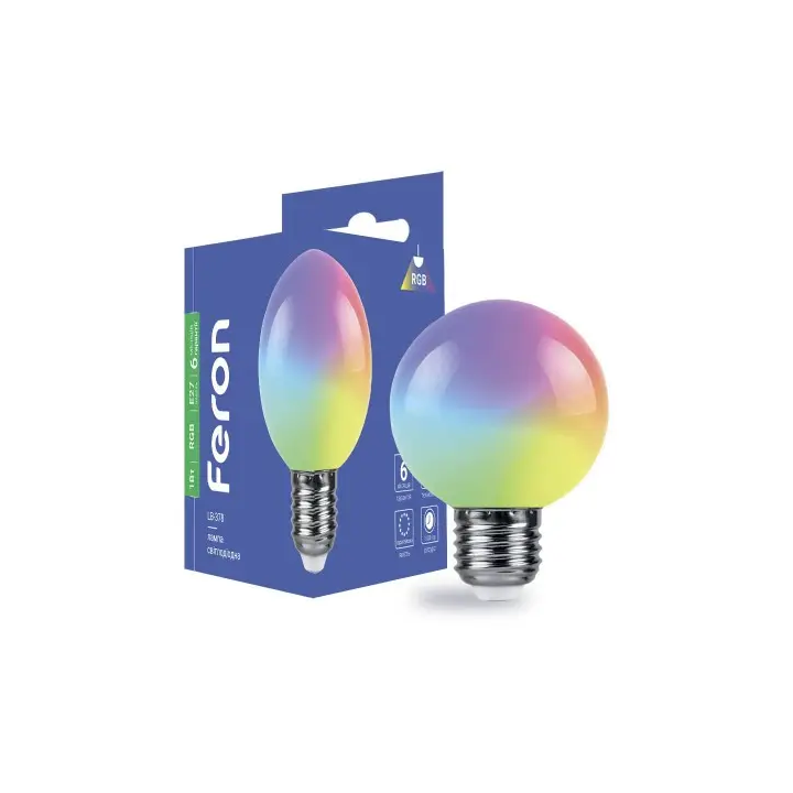 Фото Лампа LED Feron LB-37 G45 1W E27, RGB матовий	Лампа LED Feron LB-37 G45 1W E27, RGB матовый - Магазин MASMART