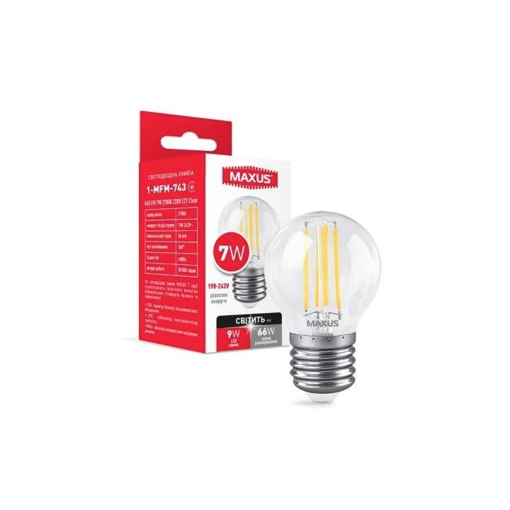 Фото Лампа филаментная Maxus G45 7W 2700K 220V E27 Clear (1-MFM-743) - Магазин MASMART