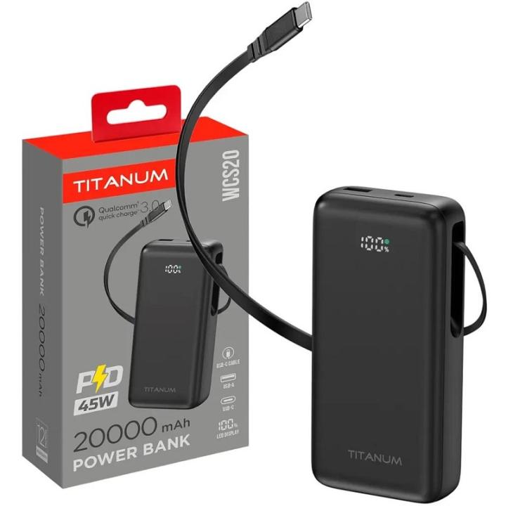 Фото Power Bank Портативна батарея Titanum WCS20 PD45W 20000 mAh Black (TPB-WCS20-B) - Магазин MASMART